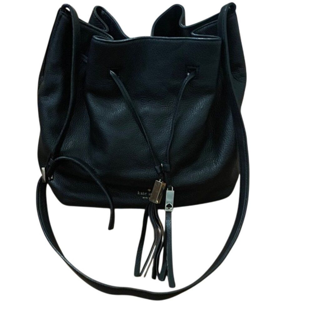 Kate Spade Cooper Grey Street Black Leather Bucket Tote Bag Crossbody WKRU3057